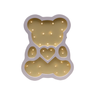 Bear Board Small Wall Mount Lamp Cartoon Wooden Yellow/Pink/Blue LED Night Stand Light for Bedroom