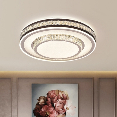 Black 2 Tiers Flush Mount Lighting Minimalistic Crystal Bedroom LED Ceiling Fixture