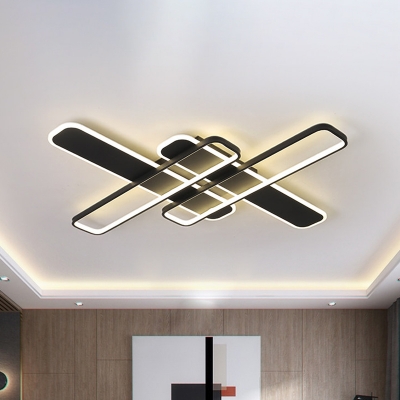 Black Intersected Ceiling Mount Lamp Modernism Iron LED Flush Mount Lighting Fixture
