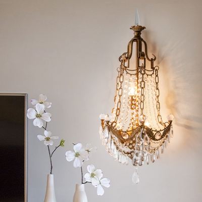 Bronze Beaded Sconce Lamp Farmhouse Crystal Drip 3 Lights Living Room Wall Mount Light Fixture
