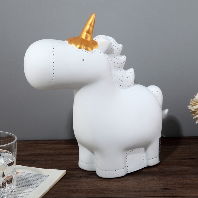 Ceramic Unicorn Small Night Light Cartoon 1 Bulb White Table Lamp with Schedule Function