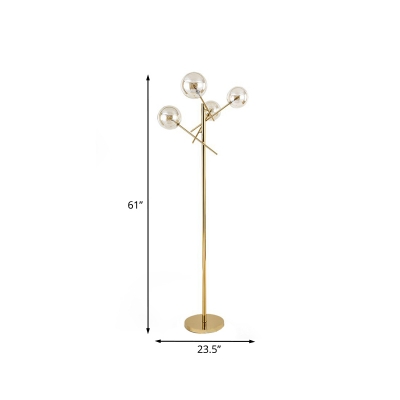 Clear Glass Ball Shade Floor Lighting Modernist 4-Light Gold LED Branch Standing Lamp