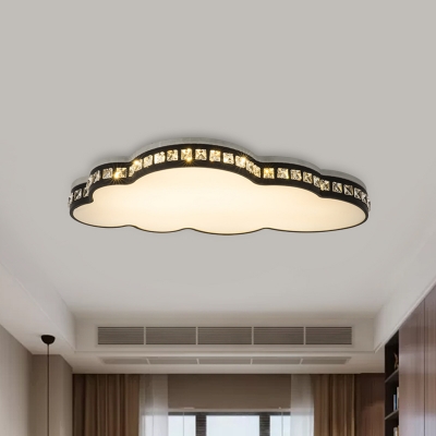 Cloud LED Flush Light Fixture Minimalism Black Inserted Crystal Ceiling Mounted Lamp