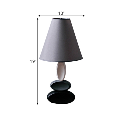 Cone Fabric Shade Nightstand Light Creative 1 Light Bedroom Table Lamp in Grey with Stacked Oval Ceramics Base