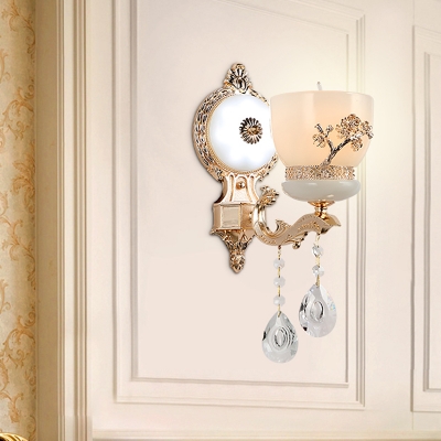 Countryside Cup-Shape Wall Light Fixture 1/2-Light Frosted Glass Wall Mount Lamp in Gold