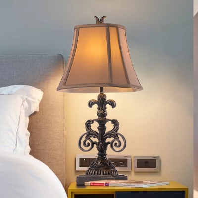 Fabric Khaki Nightstand Light Pagoda Single-Bulb Rural Table Lamp for Living Room