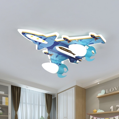 Fighter Jet Boy's Room Ceiling Flush Acrylic Kids Style LED Flush Mount Lighting in Blue