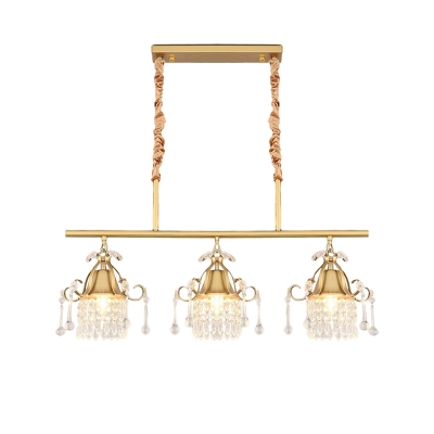 Gold 3 Bulbs Island Pendant Postmodern Crystal Chain Fringe Hanging Light Fixture over Table