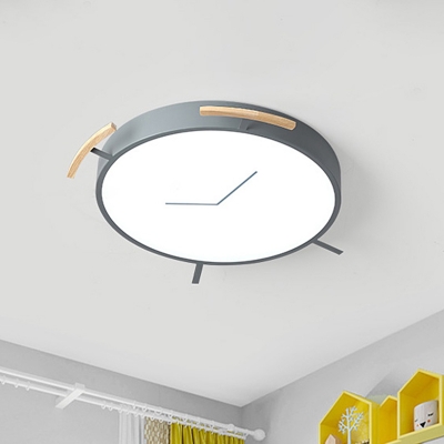 Grey Alarm Clock Shape Flush Mount Lamp Nordic LED Metallic Ceiling Light Fixture