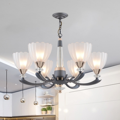 Grey Finish Conic Pendulum Light Countryside White Glass 6/8-Light Living Room Chandelier