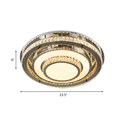 Inlaid Crystal Circles Ceiling Lighting Simple Bedroom LED Flush Light Fixture in Nickel