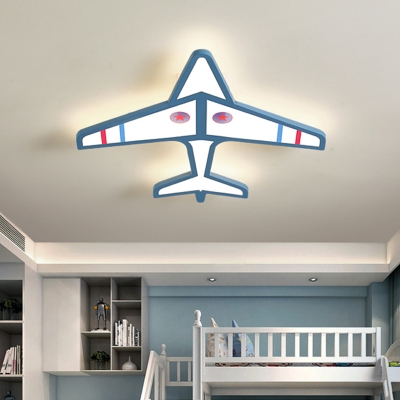 Jet LED Flush Mount Ceiling Fixture Cartoon Acrylic Kids Room Flush-Mount Light in Blue/White