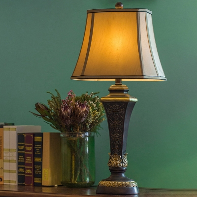 Khaki Pagoda Table Lighting Country Style Fabric Single Bedroom Nightstand Lamp, 12