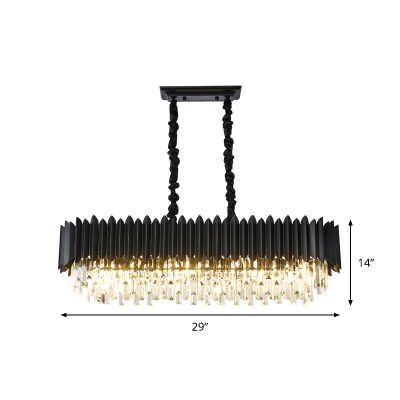 Layered Oblong Crystal Icicle Pendant Contemporary 6-Light Dining Room Hanging Light Fixture in Black