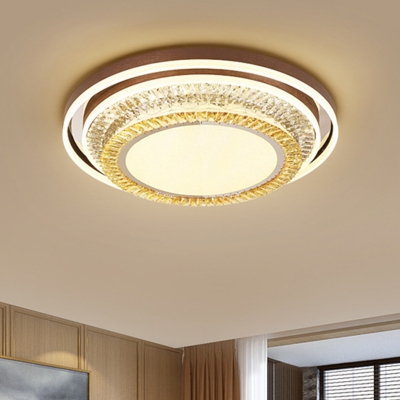 Layered Round Crystal Ceiling Flush Mount Minimalist Living Room LED Flushmount Lighting in White