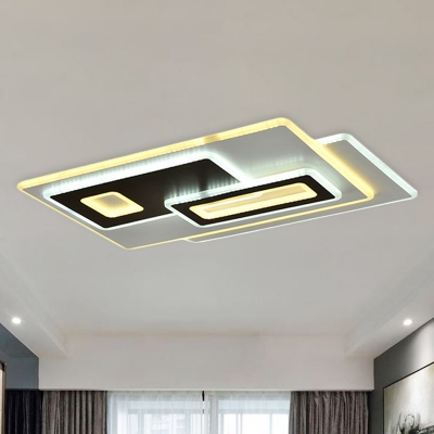 LED Bedroom Ceiling Light Fixture Contemporary Black-White Flush Mount with Round/Oval/Rectangle Acrylic Shade