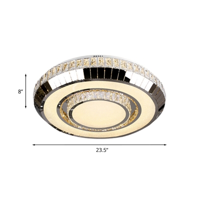 LED Circle Ceiling Lighting Minimalist Stainless Steel Crystal Embedded Flush Mounted Lamp