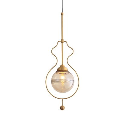 Post-Modern Ground Frame Pendant Light Handmade Ball Glass 1 Head Bedside Pendulum Light in Brass