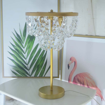 Postmodern Strand Night Table Light Crystal Block 1-Head Coffee Shop Nightstand Lamp in Gold