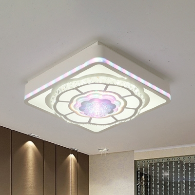 Remote Control LED Ceiling Light Simplicity Square and Flower Crystal Flushmount Lighting in White