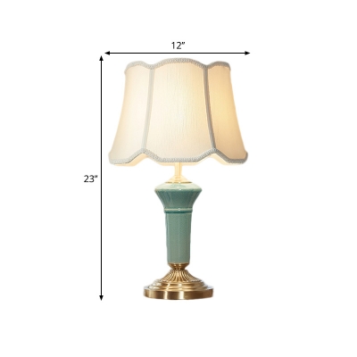 Scalloped Parlour Table Lighting Traditional White Fabric 1 Light Blue Ceramics Nightstand Lamp