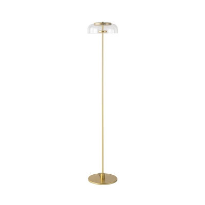 Single Bedroom Stand Up Light Modern Gold Finish Floor Lamp with Bowl Clear Glass Shade