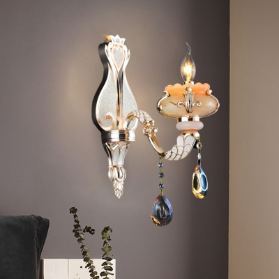 Single-Bulb Candle Sconce Light Fixture Traditional Gold Crystal Wall Mounted Light with Crystal Drop