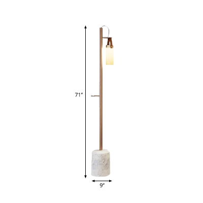 Tubular Opal Glass Stand Up Light Modernism 1 Light Gold Floor Standing Lamp with Leatherwear Handle