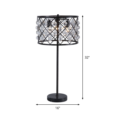 1 Bulb Crystal Nightstand Lamp Postmodern Black Crisscrossed Drum Cage Living Room Table Light