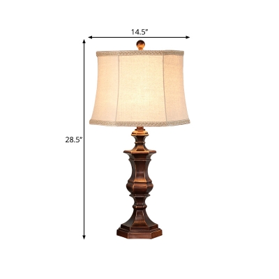 1 Head Table Lamp with Braided Trim Design Country Drum Fabric Shade Nightstand Light in Bronze