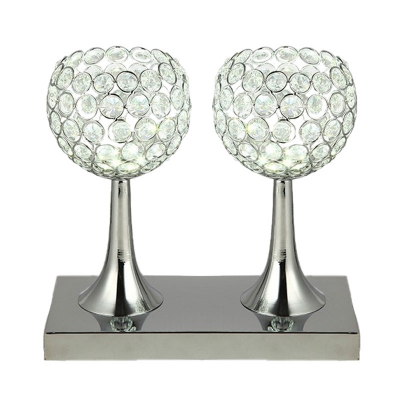 2 Heads LED Night Light Simplicity Half-Sphere Crystal Table Lamp with Open Top Design in Chrome