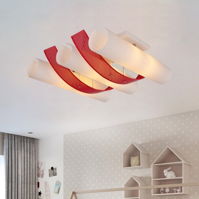 3 Lights Living Room Semi Flush Modernism Red and White Flushmount with Tube Acrylic Shade