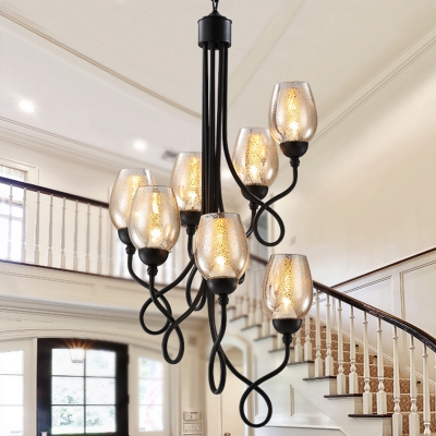 Black 5/7 Bulbs Chandelier Light Traditional Iron Swirling Arm Hanging Lamp Kit with Cup Clear Glass Shade
