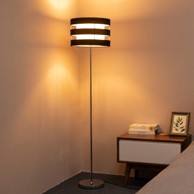 Black Cylinder Cage Standing Floor Lamp Modernism 1 Light Metal Floor Light with Fabric Shade Inside