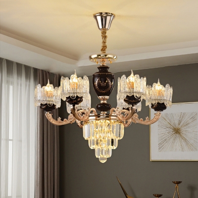 Black-Gold 6 Heads Chandelier Vintage Crystal Cup Shaped Hanging Light with Tapered Bottom