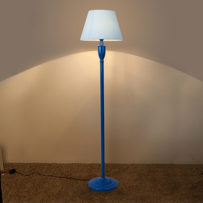 Blue 1 Bulb Floor Standing Lamp Minimalistic Fabric Cone Shade Floor Lighting with Foot Switch