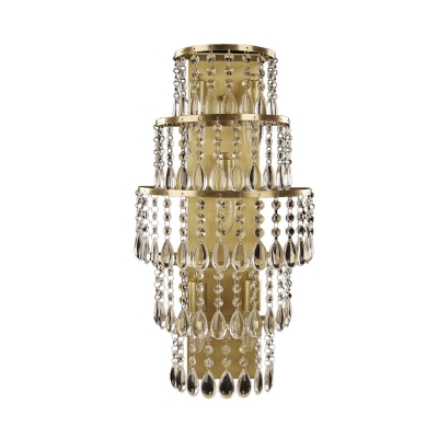 Brass 5-Light Wall Sconce Postmodern Crystal Droplets Multi-Tiered Wall Light Kit