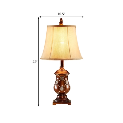 Brown Single Light Table Lamp Traditional Fabric Empire Shade Nightstand Light for Living Room