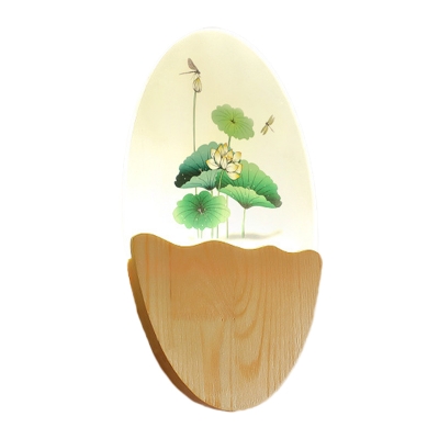 Chinese Style LED Wall Light Red Plum Blossom Vase/Green Lotus and Dragonfly Mural Lamp with Acrylic Shade