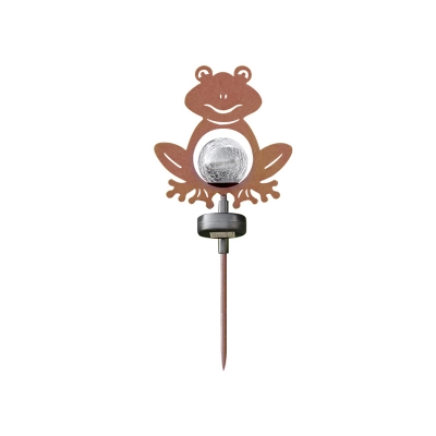 Clear Crackle Glass Ball Stake Light Set Modern Solar Operated LED Ground Lamp with Coffee Frog Silhouette for Patio