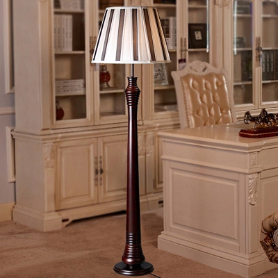 Conic Shade Fabric Floor Lighting Traditional Single Head Study Room Standing Floor Lamp in Brown