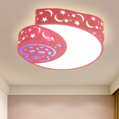 Crescent and Mushroom Iron Flush Mount Cartoon Pink LED Flush Mount Ceiling Lighting Fixture with Cutouts Side
