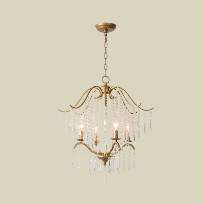 Crystal Drip Raindrop Chandelier Light Traditional 3/4-Bulb Dining Room Candelabra Suspension Lamp in Gold
