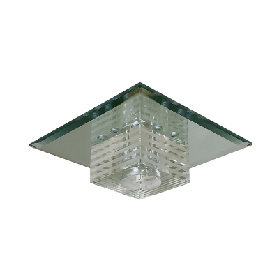 Cuboid Restaurant Flush Lighting Clear Crystal LED Minimal Ceiling Mounted Fixture