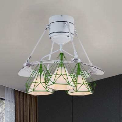 Diamond Cage Ceiling Fan Light Contemporary Iron 3 Bulbs 48