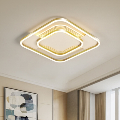 Dual Rhombus Frame Flush Lighting Simple Metal LED Gold Ceiling Mounted Lamp in White/Warm Light, 16.5