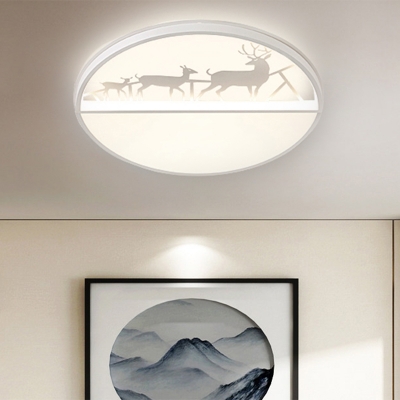 Dual Semicircle Ceiling Mounted Lamp Nordic Acrylic LED Bedroom Flush Light Fixture with Deer Pattern in White/Black/Grey