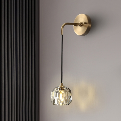 Faceted Crystal Gold Sconce Light Ball Shaped 1-Head Minimalist Wall Hanging Light for Bedroom