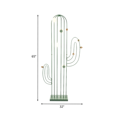 Iron Cactus Frame Floor Standing Lamp Minimalist LED Stand Up Light in Green for Living Room