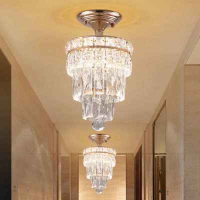 

LED Semi Mount Lighting Traditional Style Tapered Tier Crystal Block Flush Mount Lamp in Gold, HL635893